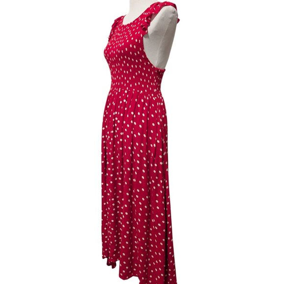 Free People Womens Size S Red White Polka Dot Ruffles Smocked Butterflies Dress - Picture 3 of 11